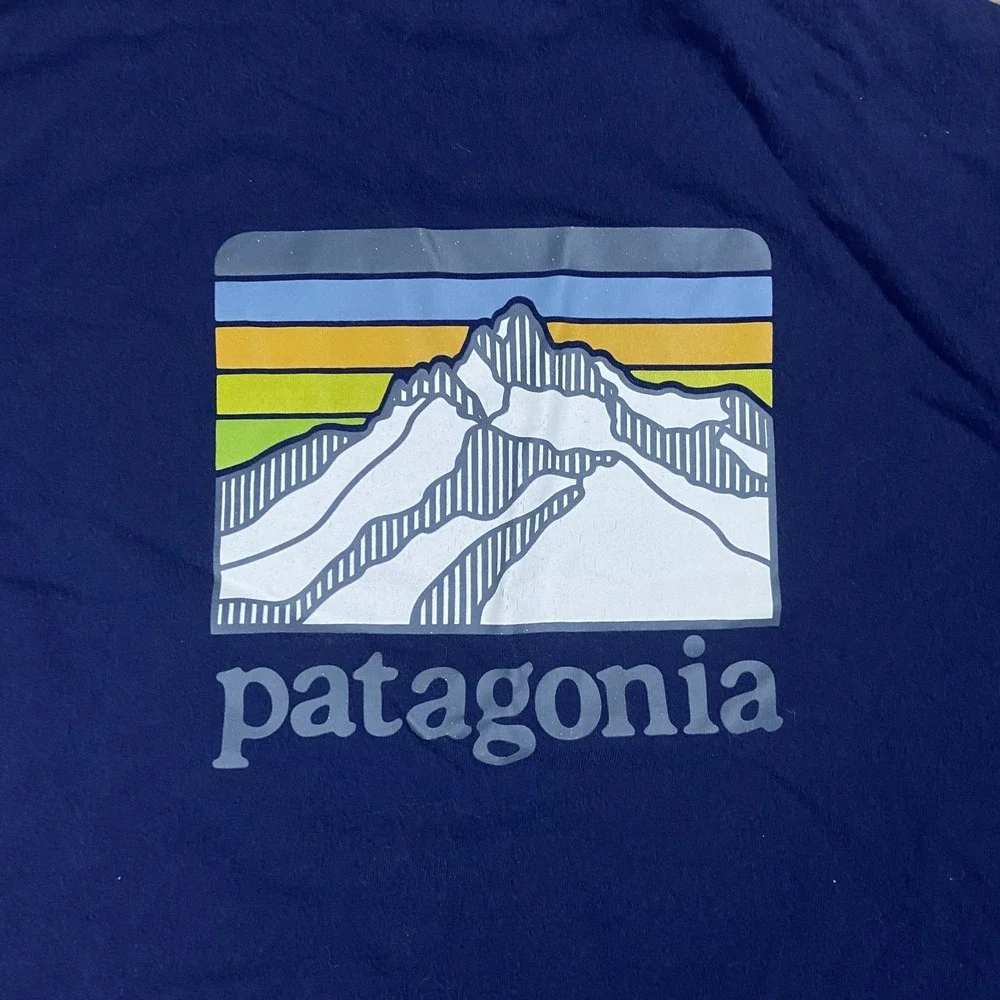 Patagonia Long Sleeve Shirt Size XL Blue Crew Neck Line Logo Mountain Graphic